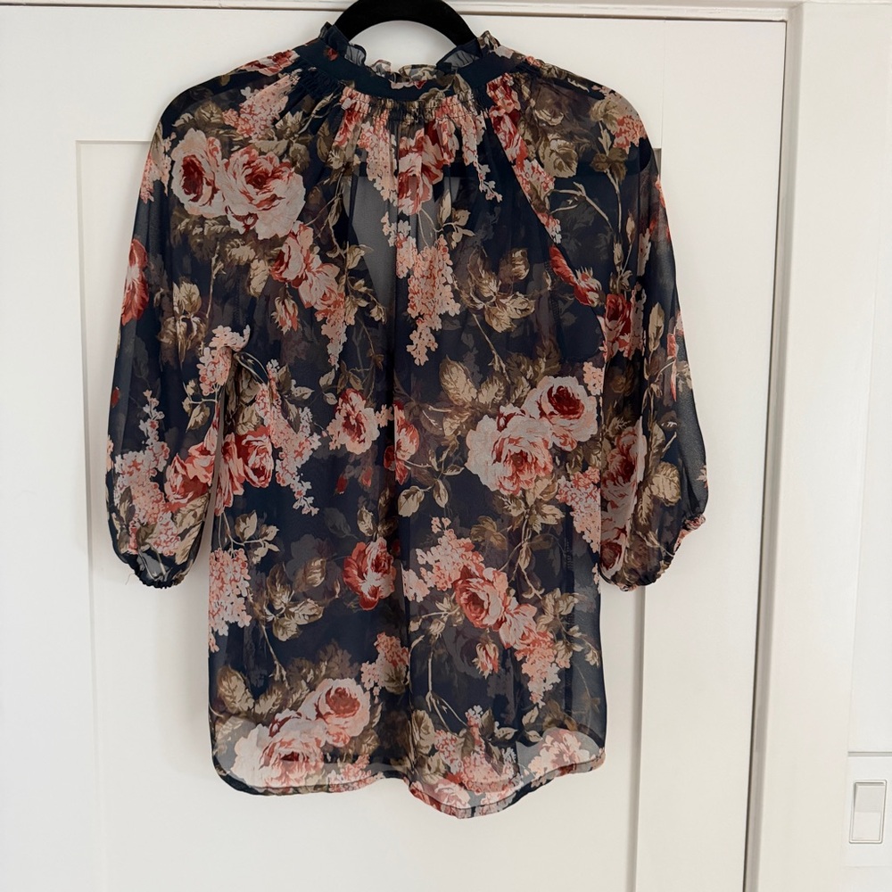 Bellatrix Floral Sheer Blouse - Navy and Pink - Picture 2 of 3
